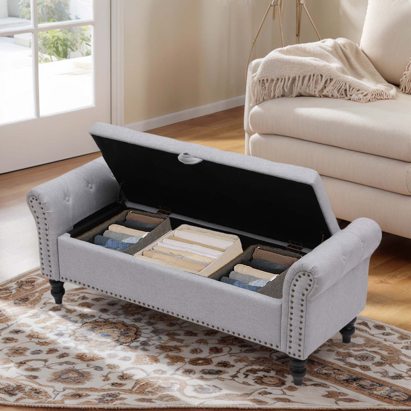 Banc de rangement en tissu, Gris clair, Lin lin