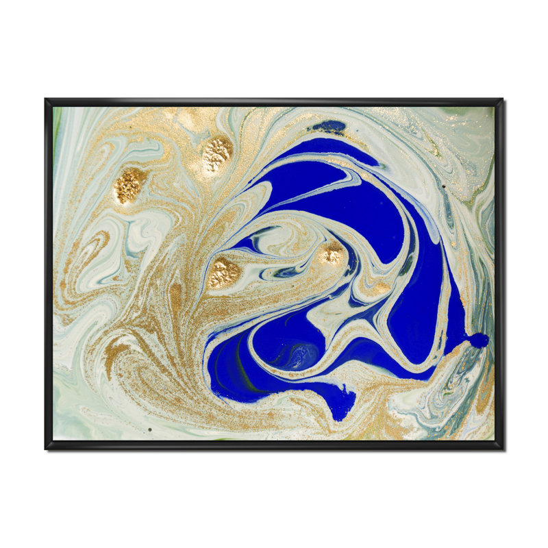 Art liquide en bleu et vert - reproduction sur toile, H 12 po x l 20 po, Toile à cadre flottant noir