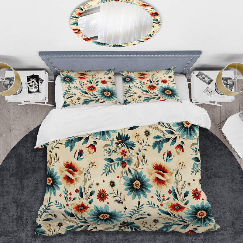 Vintage Gypsy Boho Pattern - Floral Print Duvet Cover Set, Queen Duvet Cover + 2 Standard Shams
