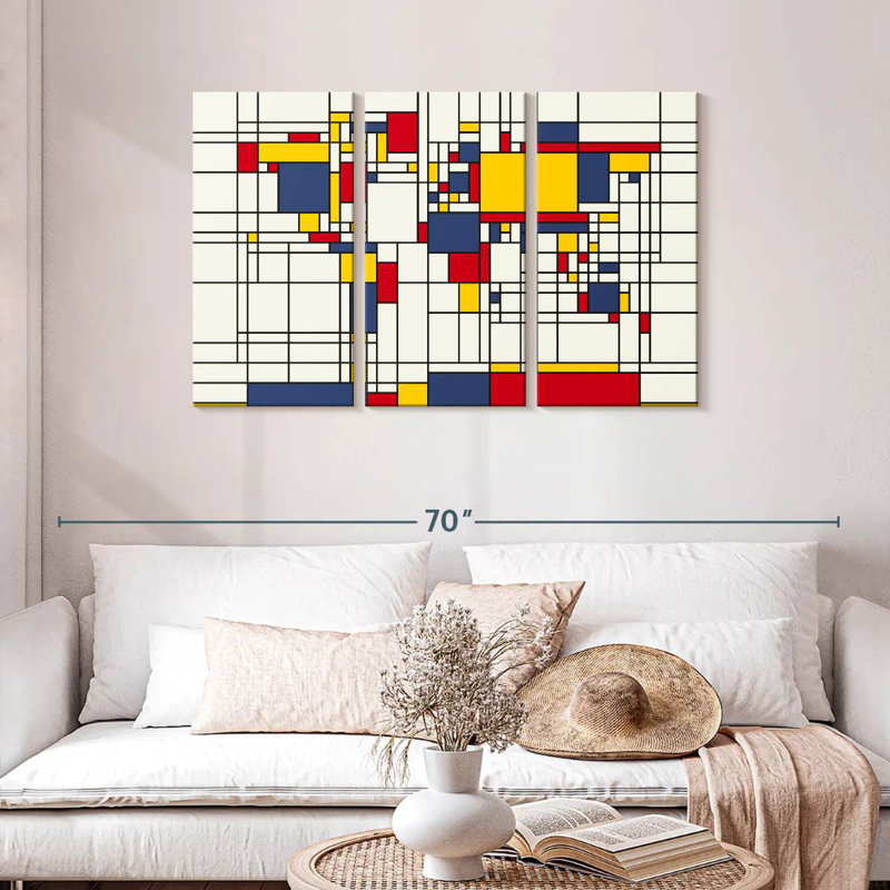 Carte du monde Aliaz style abstrait Mondrian I, H 28 po x l 45 po