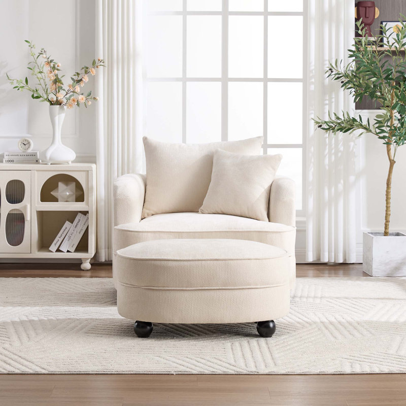 40.2 " Modern Chenille Accent Chair,comfy Reading Chair With Storage Ottoman, Beige
