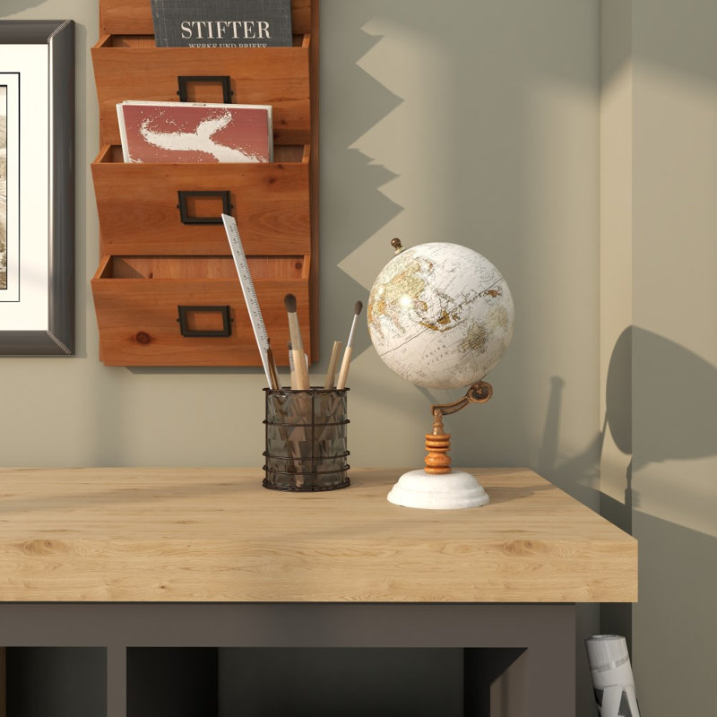 Globe en marbre et bois aigue-marine, Blanc