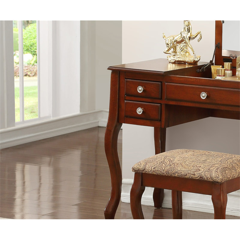 Ensemble de meuble-lavabo classique 1Pc avec tabouret et tiroirs couleur cerise, Cerisier
