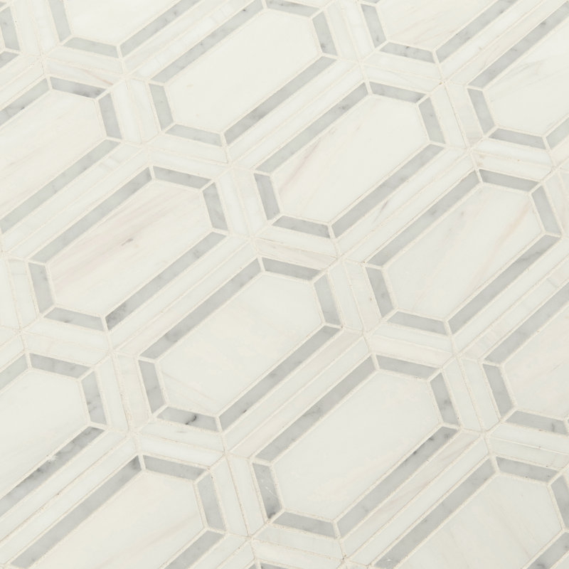 Calabria Frost Spire 12 in. x 12 in. Polished Marble Mosaic Floor and Wall Tile