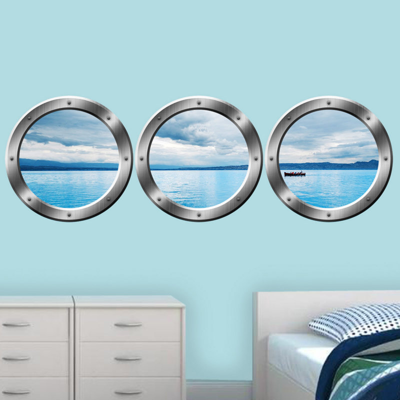 Décalcomanie murale hublot ocean view, H 14 po x l 14 po x P 0,01 po, Argent