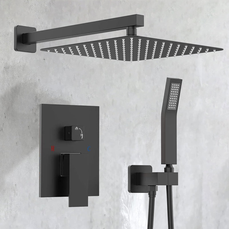 Robinet de douche complet avec valve brute, Noir