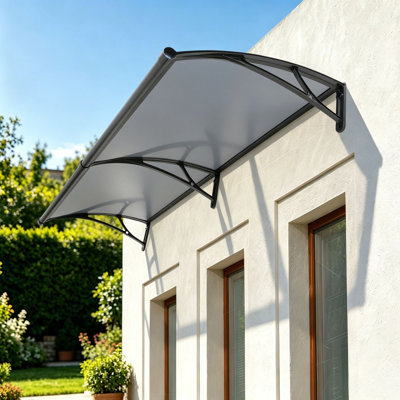Front Door Canopy Non Retractable Window Awning Wall Mounted PC Polycarbonate Aluminum Alloy UV Hail Rain Snow Protection Porch Entryway Weather Cover 40.15*24.4*5.9in Black+Clear
