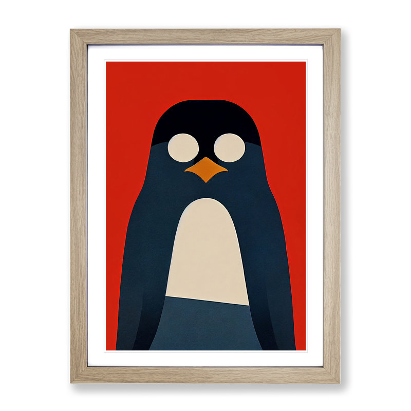 Penguin Abstract Art No.4 - Wall Art, 36cm H x 27cm W, Oak Framed Paper, White