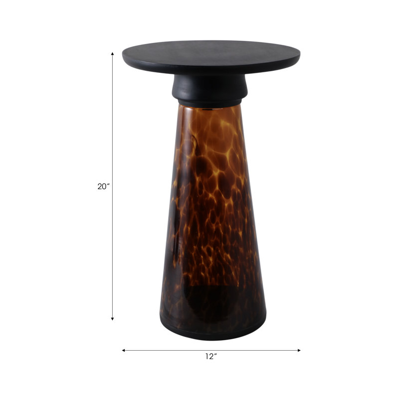 Glass & Marble Accent Table with Tapered Base Modern Side Table for Living Room, Bedroom, Office & Home Decor 20" Brown.