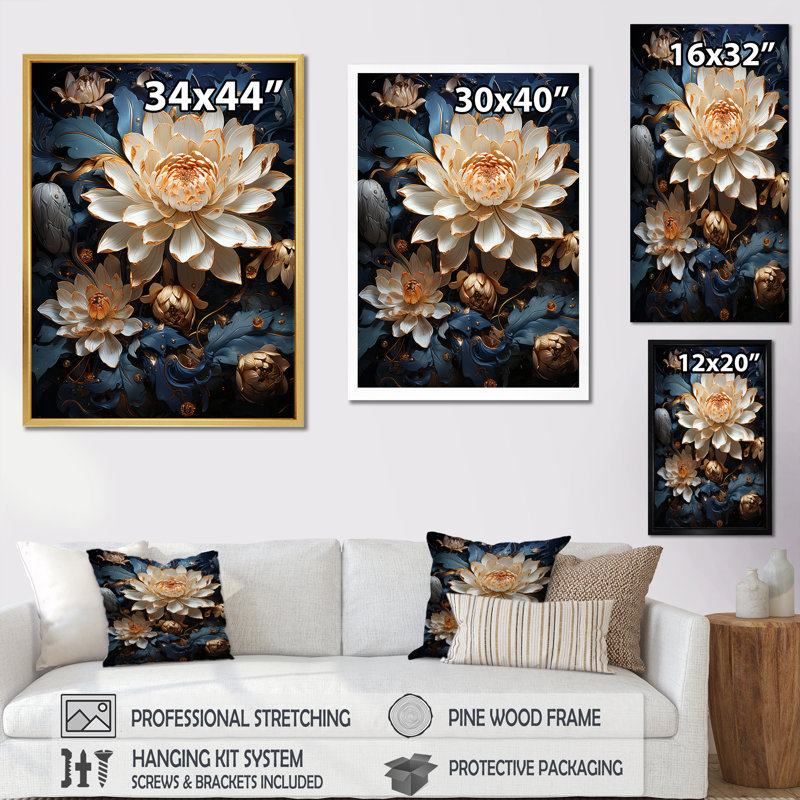 Opulentes reflets lotus, Cadre photo doré simple, H 40 po x l 30 po x P 1,5 po