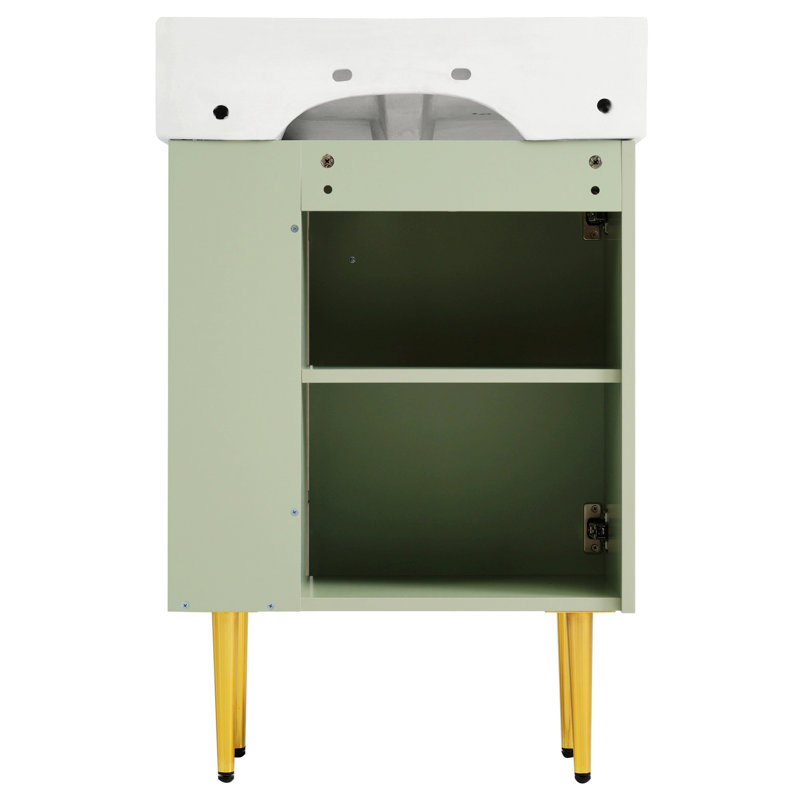 Meuble-lavabo de salle de bain avec lavabo simple en céramique, Vert