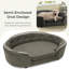 Canapé ovale semi-fermé pour chien avec revêtement en lin, dossier capitonné et pieds stables à profil bas-203818459