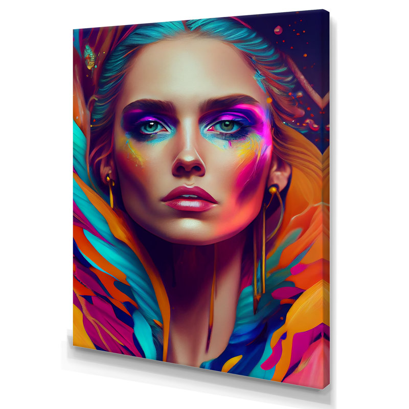 «Dynamic Feather Woman Portrait II», impression sur toile, H 32 po x l 16 po x P 1 po, Toile tendue