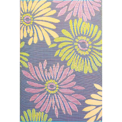 Tapis intérieur / extérieur floral / rose / jaune / mauve réversible, résistant aux rayons UV, 100% recyclé