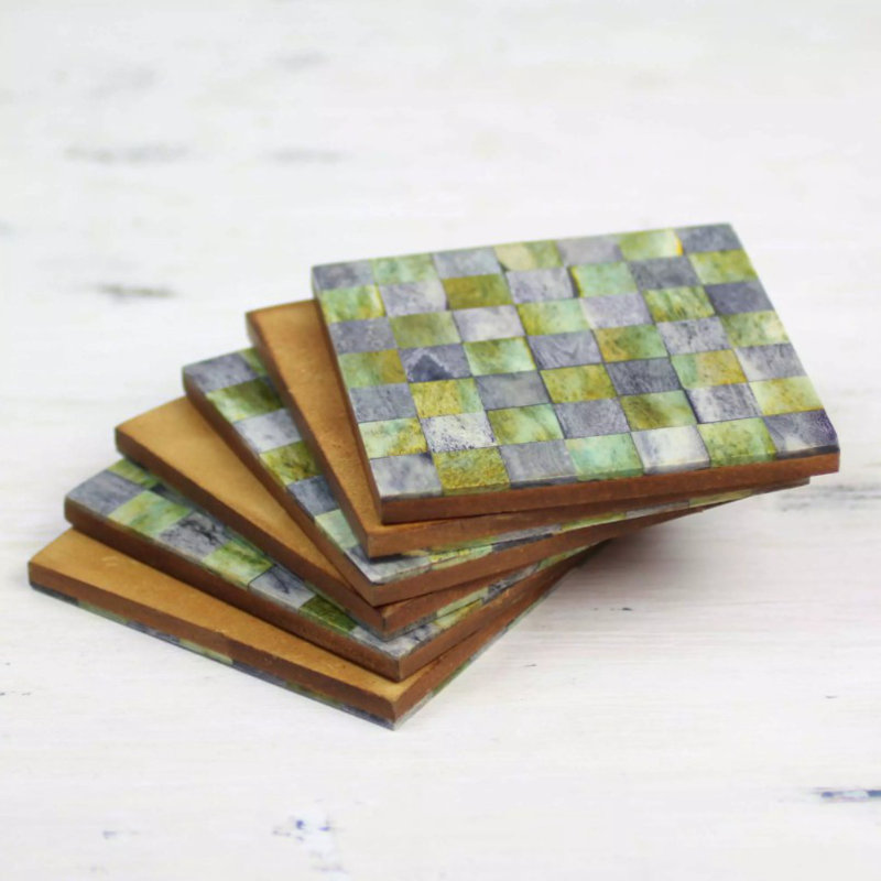 Square 6 Piece Coaster Set, Green
