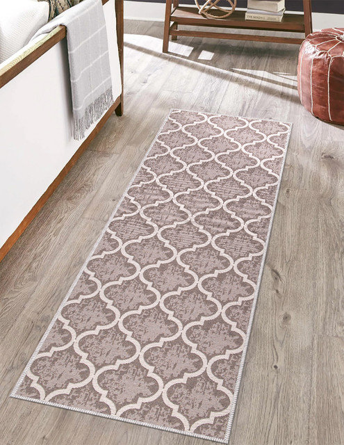 Tapis de cuisine antidérapant Soana, Treillis brun