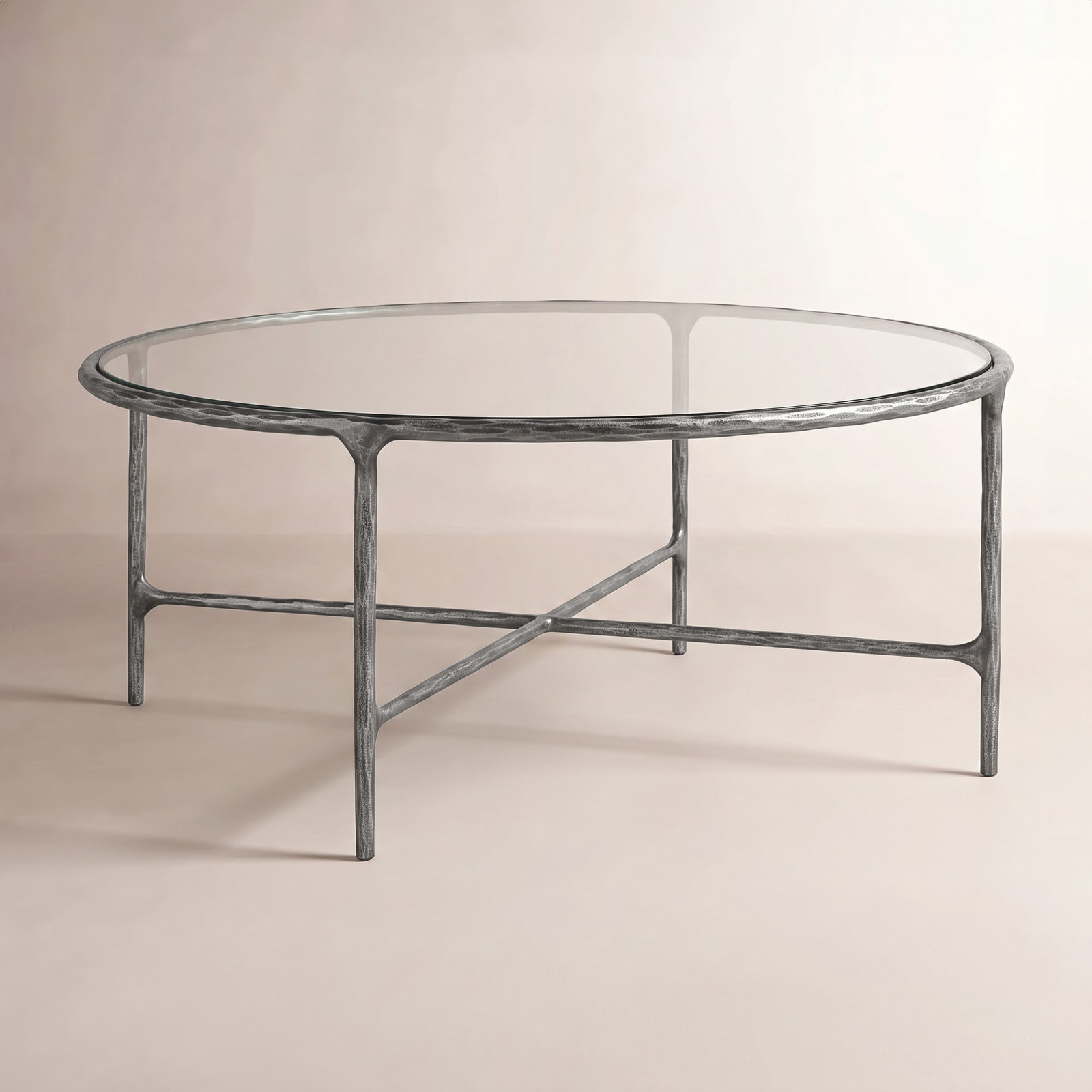 Evelynn 36" Coffee Table, Silver, Clear, Glass