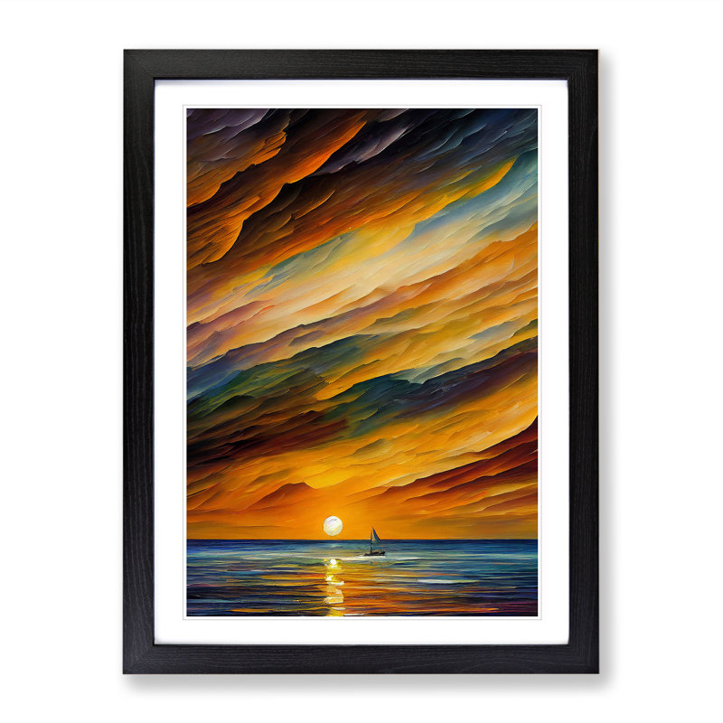 Boats Under The Sunset No.3 - Painting, White, Black Framed, 66cm H x 48cm W x 2cm D