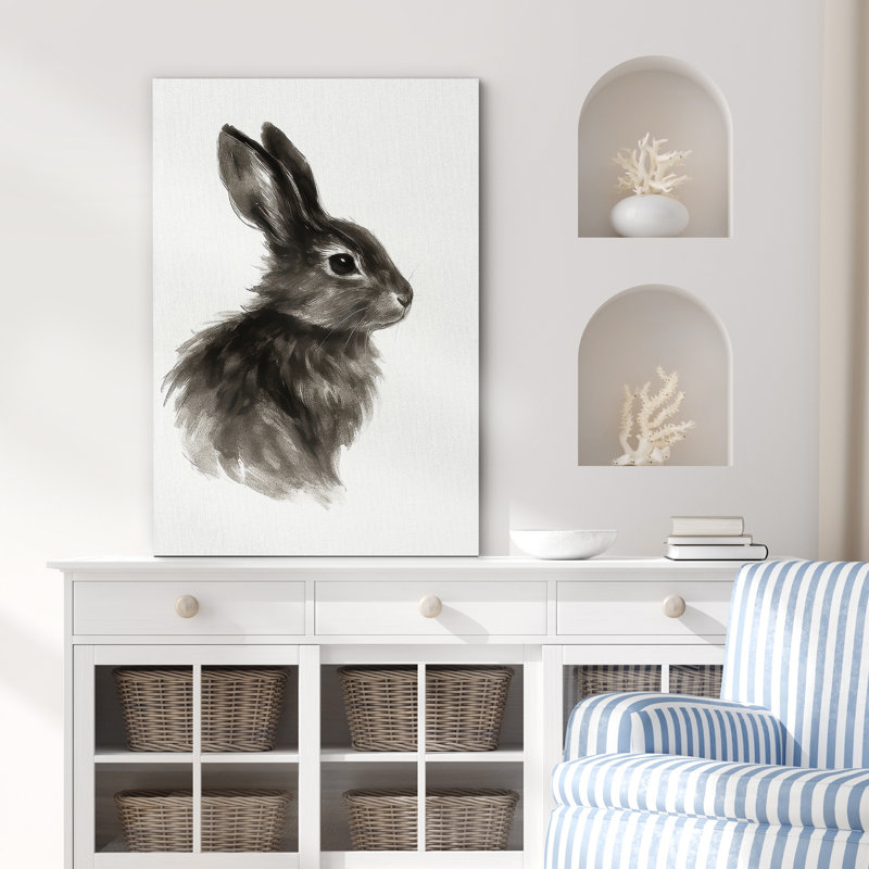 «Black and White Rabbit Art», reproduction d'art sur toile encadrée, H 18 po x l 12 po x P 1,5 po, Toile tendue