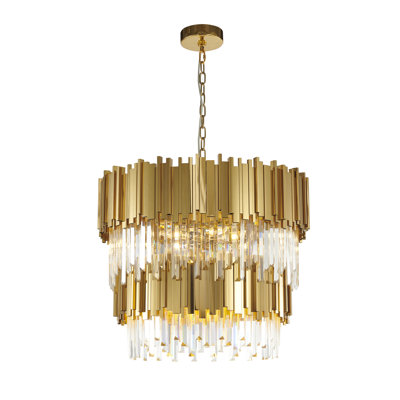 Transitional 12-Light Round Gold Crystal Chandelier 