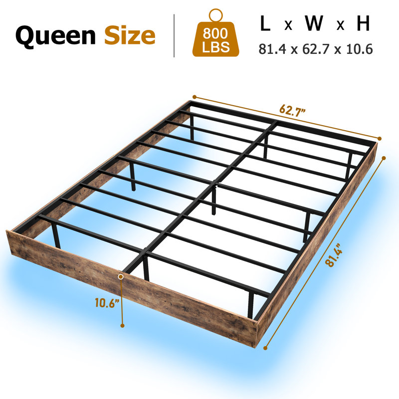 Floating Bed Frame with LED Lights Metal Slats Underbed Storage Space No Box Spring