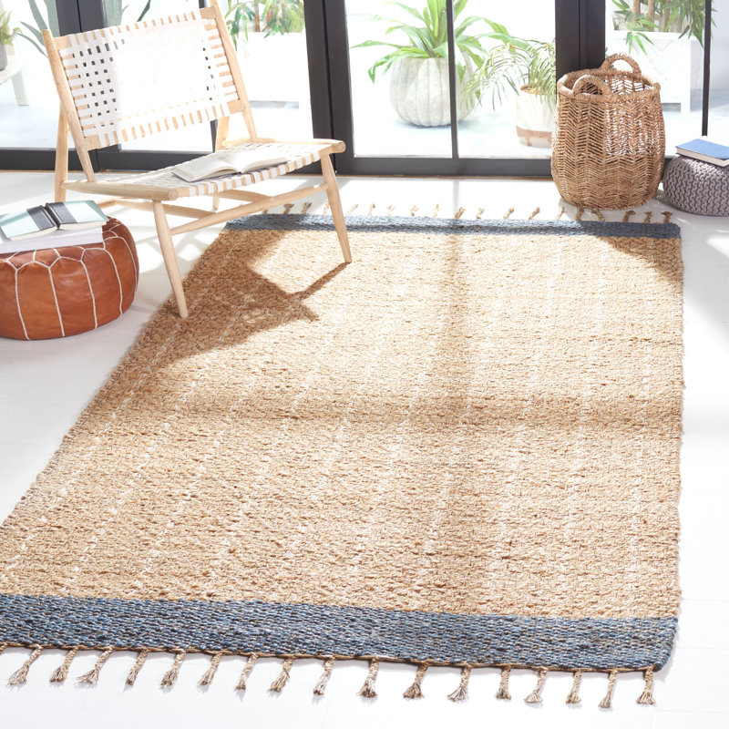 Kevin Hand-Woven Cotton/Jute Gray/Beige Area Rug, Rectangle 5' x 8'