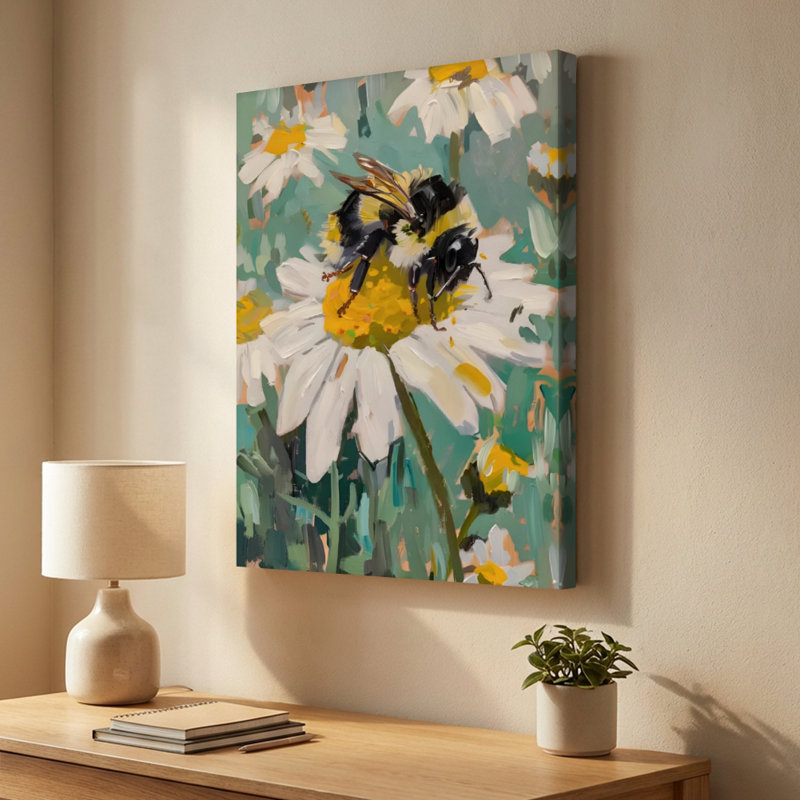 Bourdon de la nature sur toile tendue de style impressionniste Daisy - H 24 po x l 36 po x P 1 po