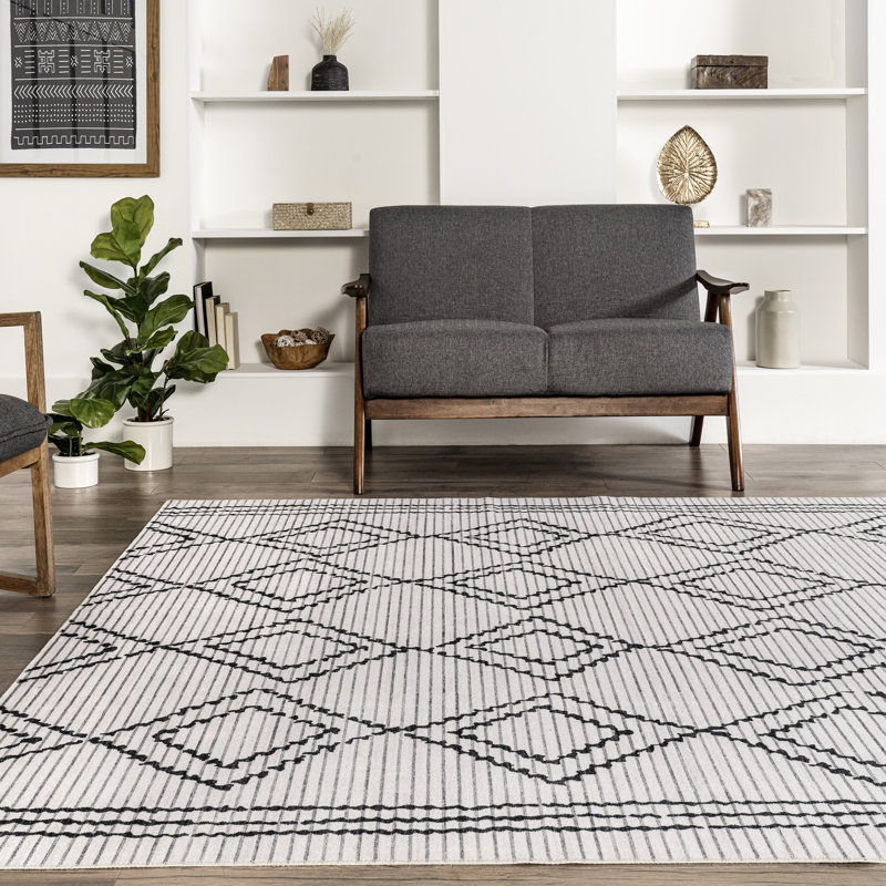 Tapis à rayures géométriques Leo SpinClean, Rectangle 4 pi x 6 pi