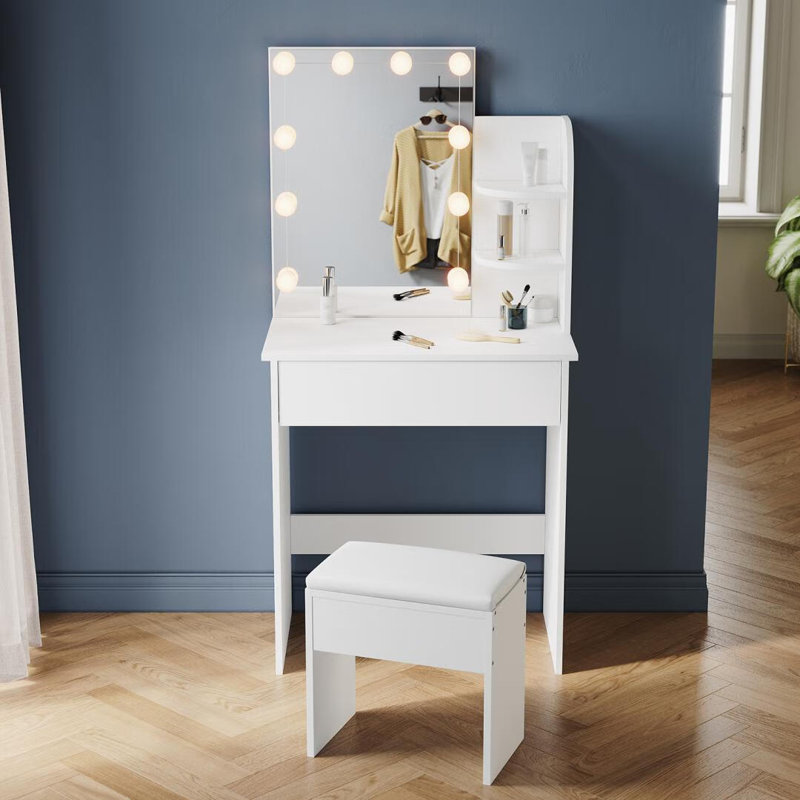 Samire Dressing Table with Mirror, White