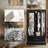 Eyisean 47" Curio Cabinet, Vintage Glass Display Cabinet with 3-Tier Adjustable Glass Shelves, Acrylic Mirrored Back Pane, Light Blub Included, Elegant Design China Cabinet for Living Room, Study Room, Kitchen-559557686