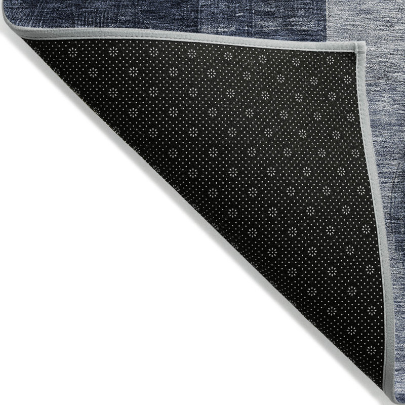 Tapis intérieur / extérieur géométrique lavable 9 pi x 12 pi bleu marine et gris anthracite