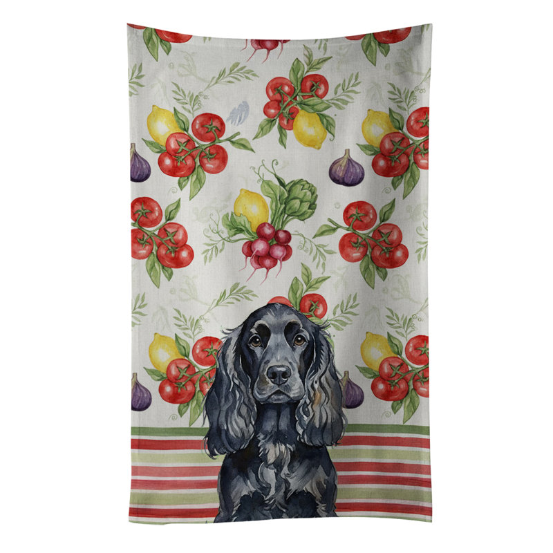 Black English Cocker Spaniel Vegetables Kitchen Towel, Black English Cocker Spaniel