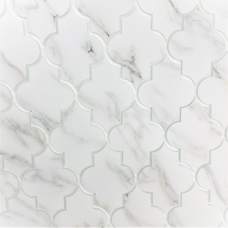 Nature 4 in. x 5.5 in. Marble Look Glass Small Lantern Arabesque Mosaic Decorative Kitchen & Bathroom Wall Tile
