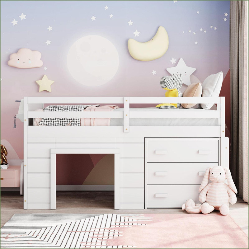 Lit mezzanine simple avec 3 tiroirs de rangement Pinewood - blanc, aucun sommier requis