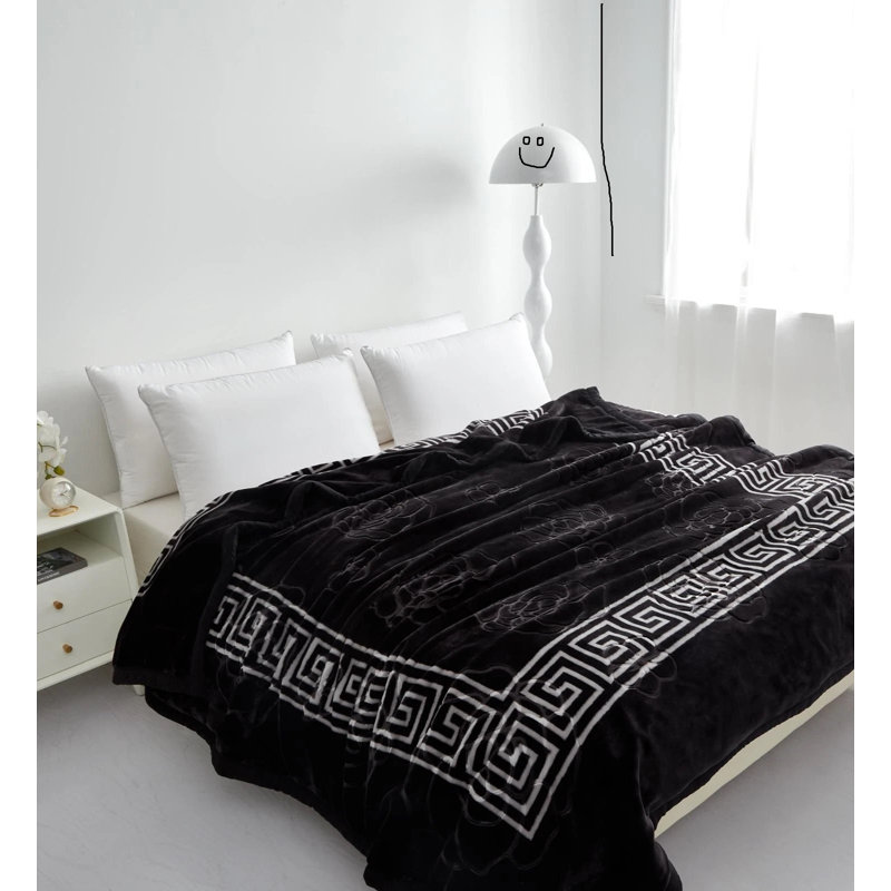 Flatweave Throw Blanket, Black Geometric