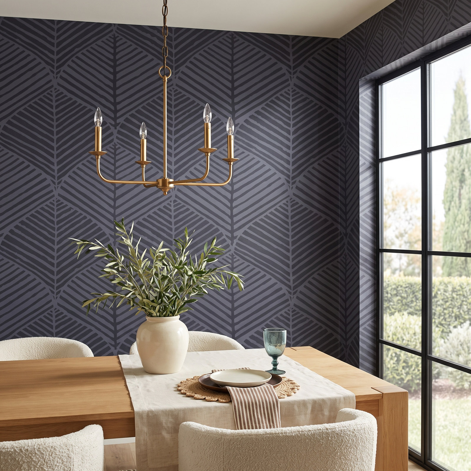 Biella Modern Floral Wallpaper, Navy