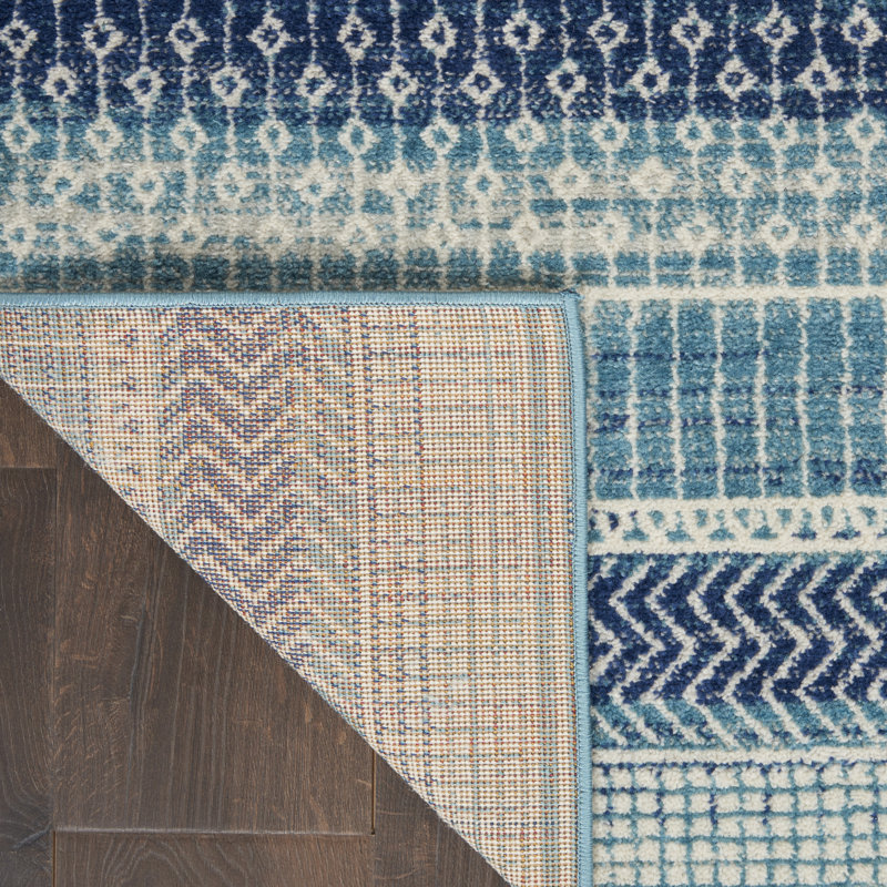 Tapis bleu marine à rayures Gillsville, Rectangle 3 pi 9 po x 5 pi 9 po