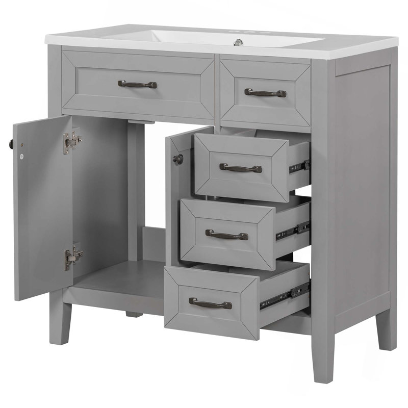 Meuble-lavabo 36 po avec lavabo, armoire de salle de bain avec tiroirs, structure solide et panneau de fibres à densité moyenne