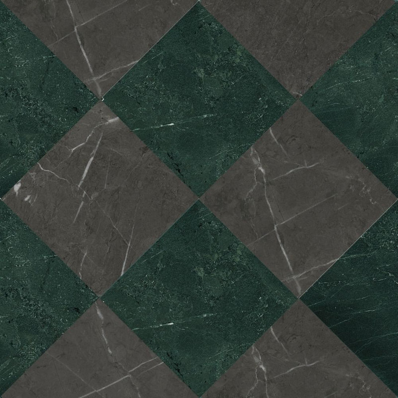 Carreau de porcelaine mat pour plancher et mur 8 po x 8 po Gambit, Damier marquina et vert