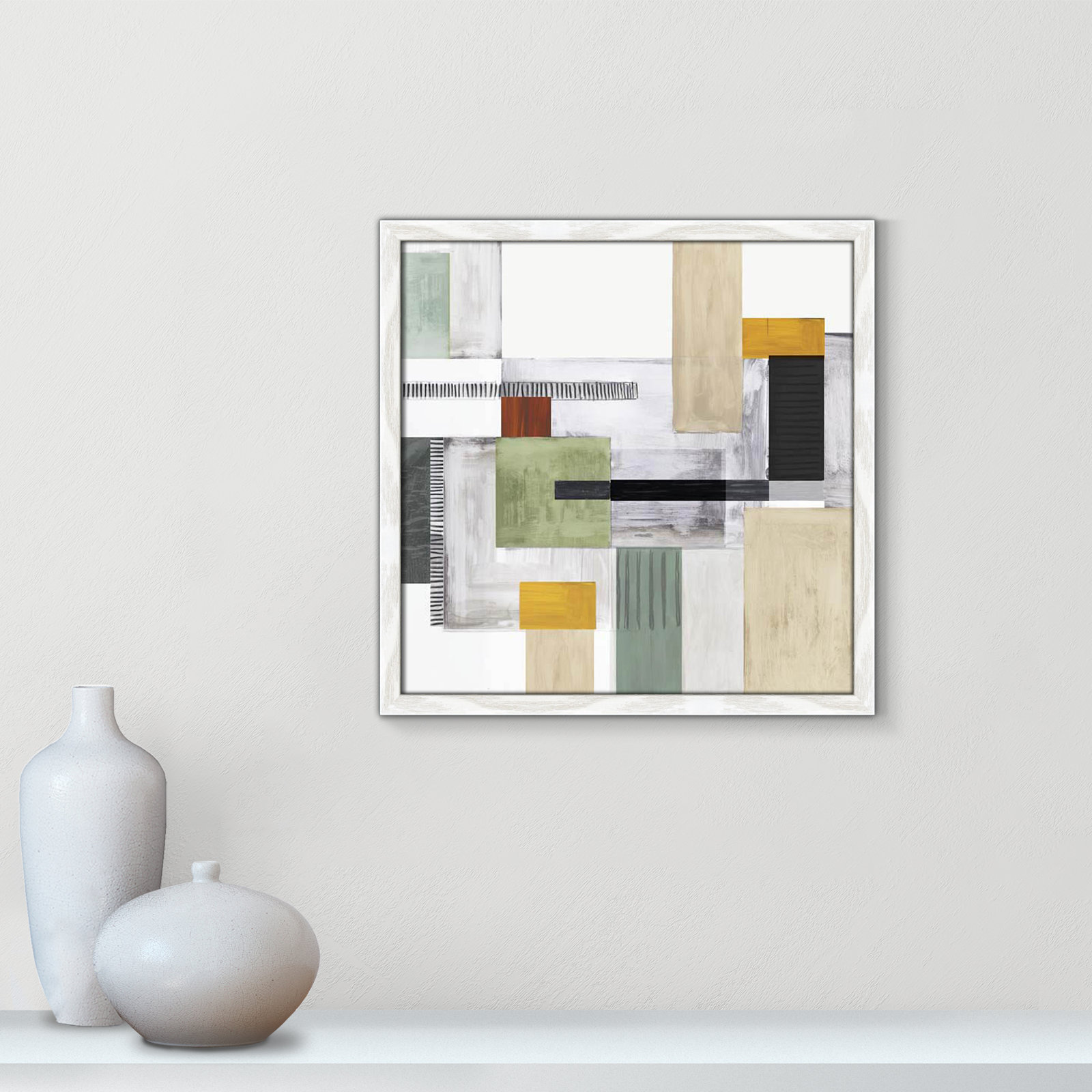 Playful Blocks Print, White Slim Framed, 17" H x 17" W x 0.75" D
