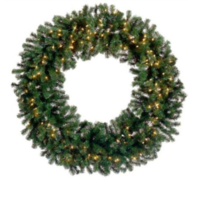 Couronne de Noël artificielle en pin vert de luxe vert 72 lumières claires