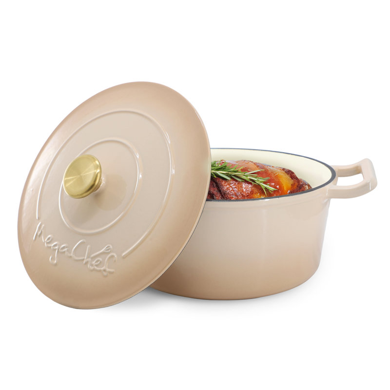 Cocotte en fonte émaillée ombrée 5,3 pintes avec couvercle autoportant, Beige