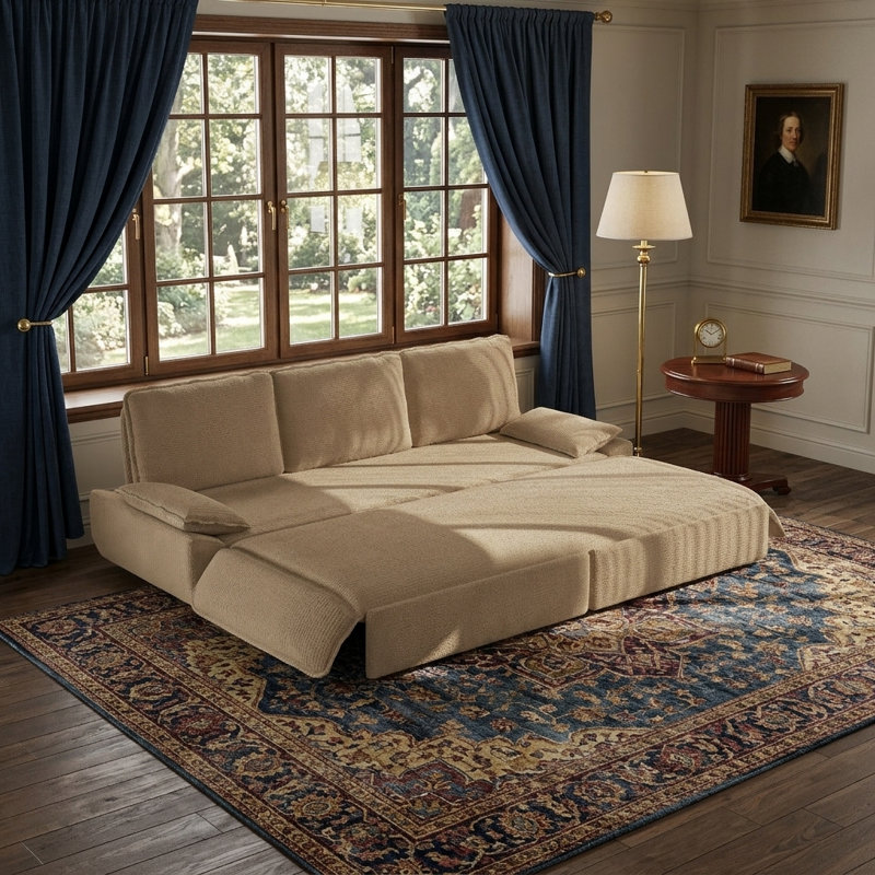94.5"  King Size   Pull Out Sofa Bed,3-In-1 Convertible Sleeper Sofa,Multi-Functional Corduroy  Bed,Camel, Camel