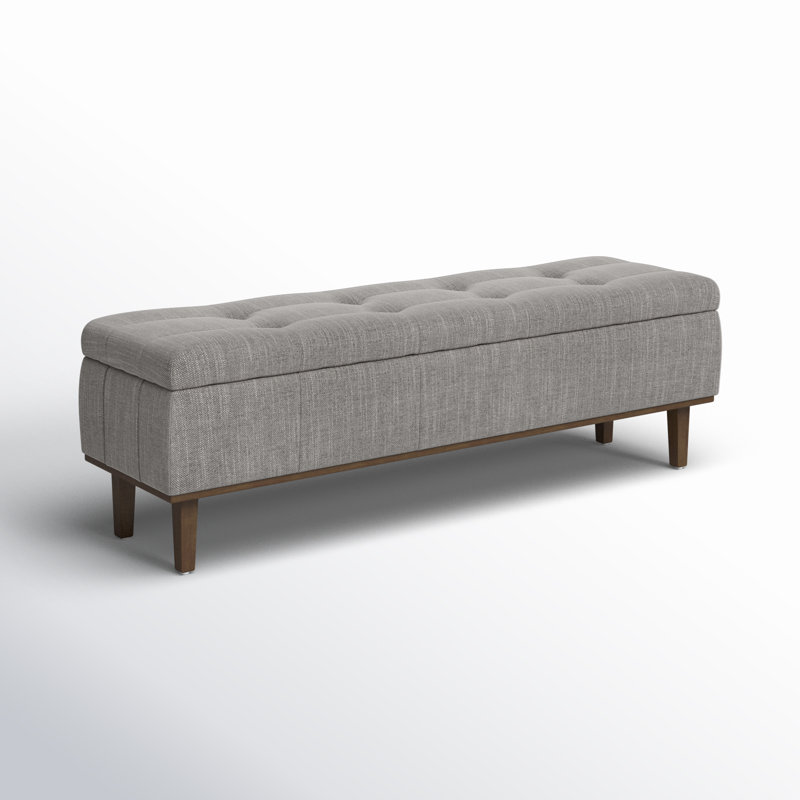 Louise Upholstered Storage Bench, Gray Basketweave