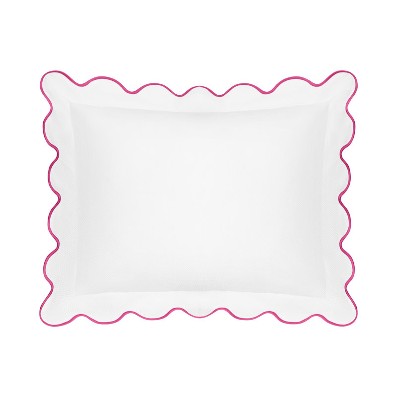 Honeycomb Solid Color 100% Cotton Pillow Sham, White/Brilliance Pink, Euro