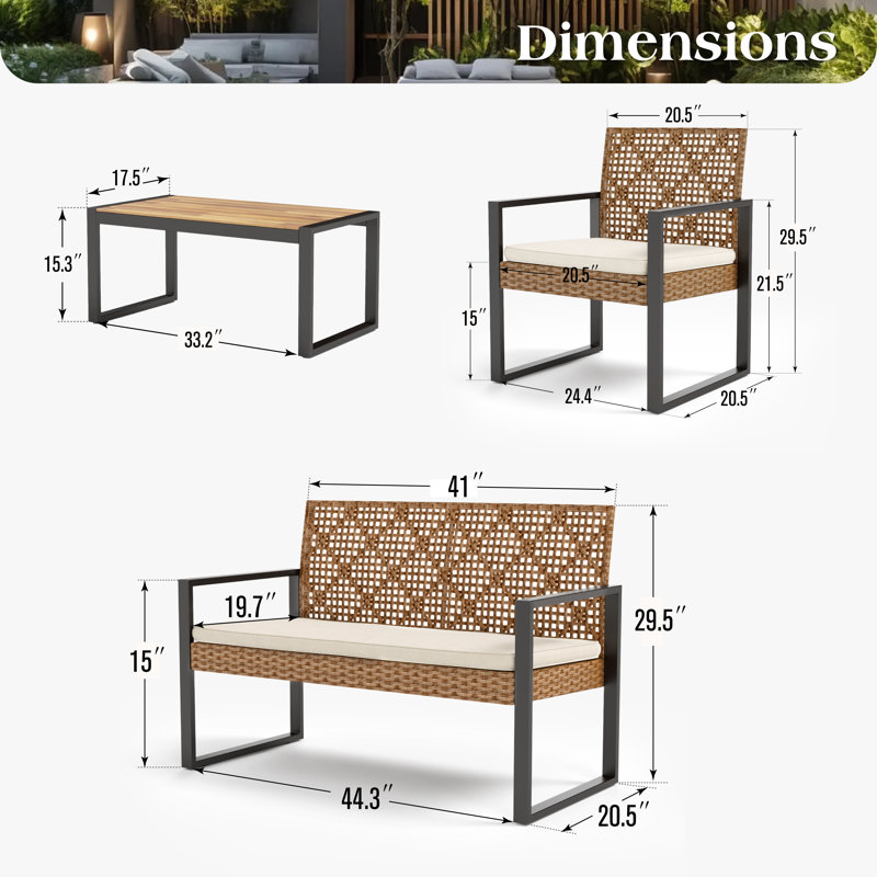 Ensemble de patio Armantine Darb, Beige performance, Brun