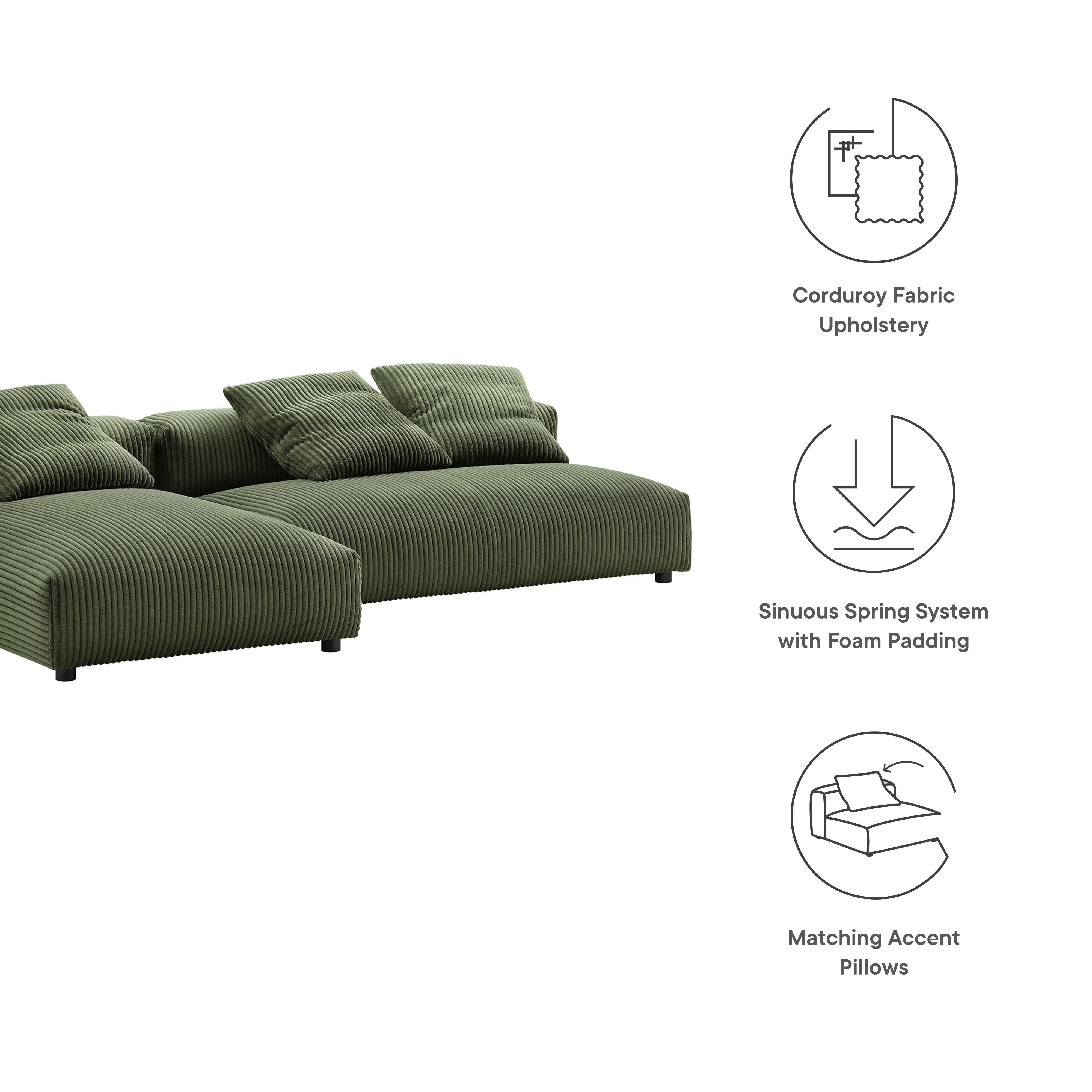 Canapé modulaire rembourré 2 pièces avec méridienne Solace
