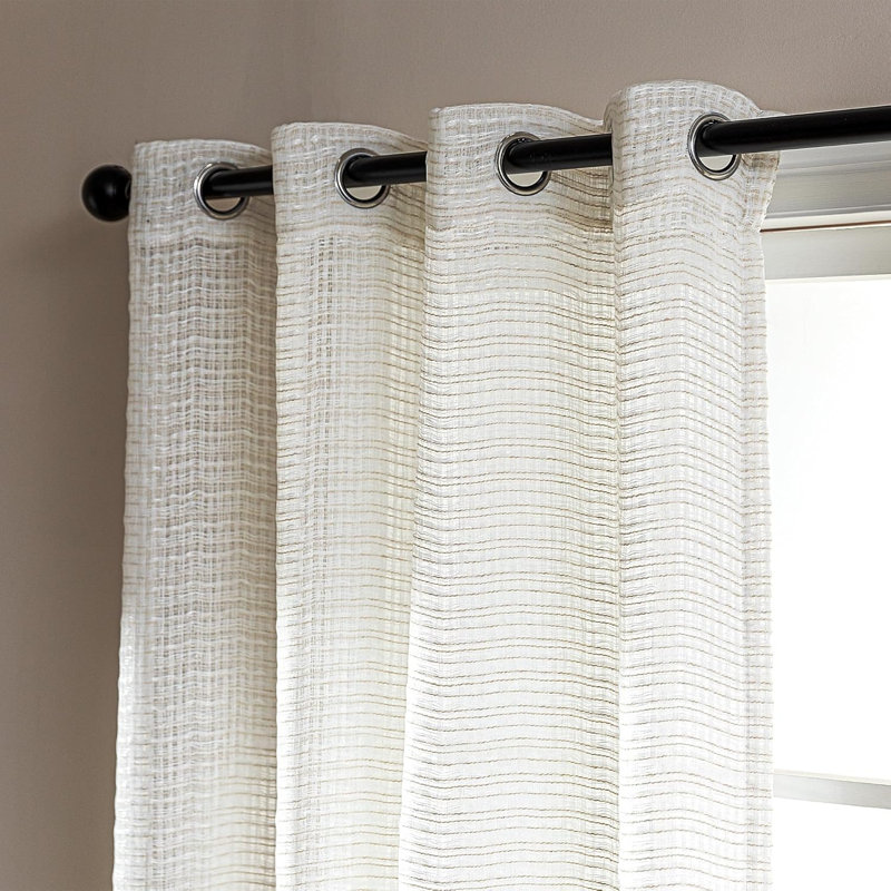  Plain Weave Faux Linen Sheer Curtains(Set of 2), 42" W x 63" L