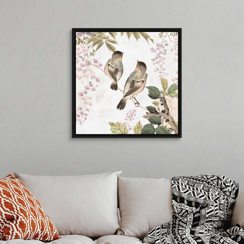Reproduction d’art sur toile « Woodland Birds II » par Isabelle Z, Cadre noir, H 32 po x l 32 po x P 1,75 po