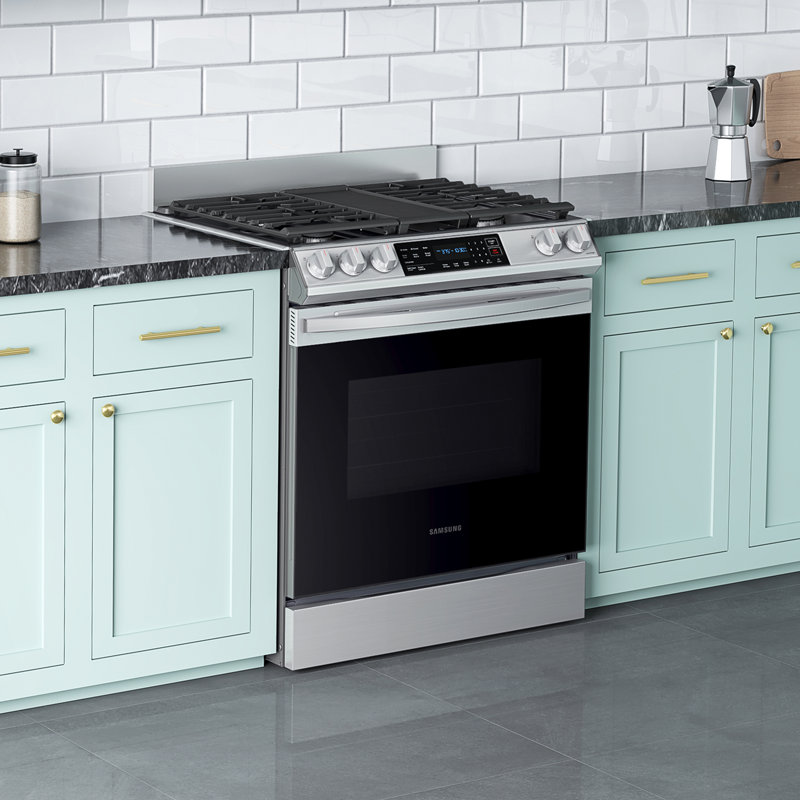 Samsung Backguard for 30” Slide in Range, Stainless Steel, 4" H x 29.5" W x 0.94"D